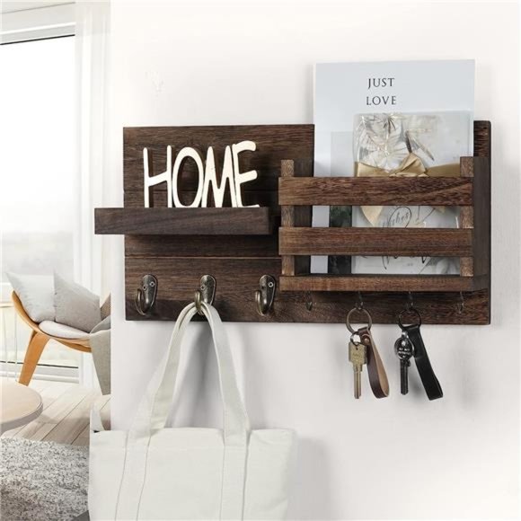 MailOrganizer for Wall Mount–Key Holder with Shelf Includes Letter Holder &Hooks - Picture 6 of 7
